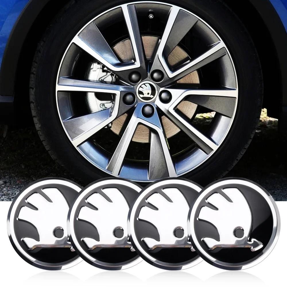 Car Sticker 2025 Hot 4Pcs 56/60mm Car Tire Hub Center Cap Wheel Cap Badge Sticker For Skoda S Fabia Superb Octavia Rapid Karoq V