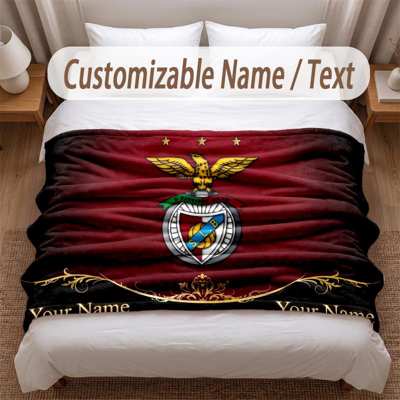 Benfica FC Printed Flannel Blanket Custom Name Text Soft Warm Throw For Bedroom Holiday Gift
