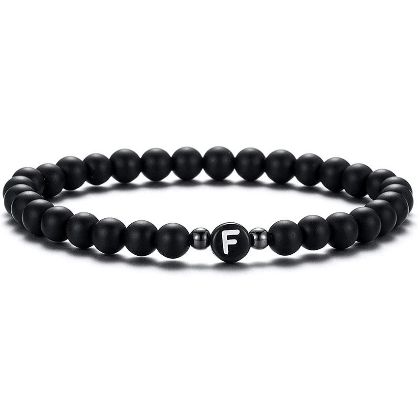 6 mm Armband aus natürlichem, mattiertem Achat für Damen und Herren, handgefertigtes Perlenarmband mit Buchstaben, modisches Design mit 26 Buchstaben, Partnerschmuck