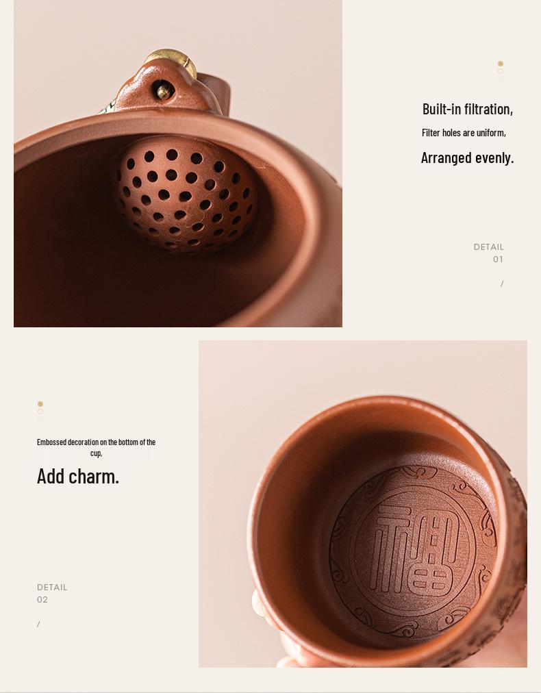 Original Purple Clay Anti-Scald Kung Fu Teapot with Ceramic Handle - Chinese Style Gift Box