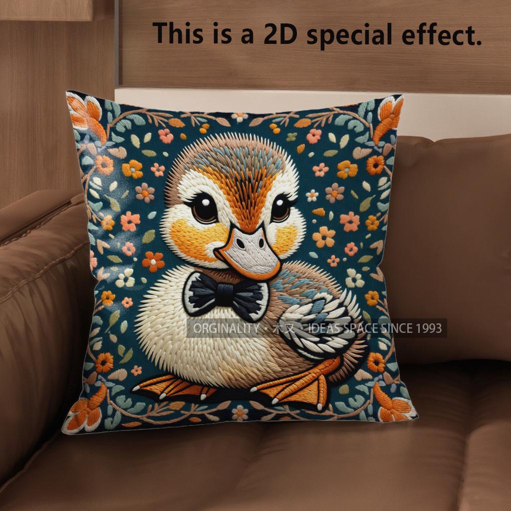 2D Cute Duck Bow-Tie Pattern Throw Pillow Covers Pattern Cushion Cover Suitable For Sofa Bedroom Car Pillow Cover