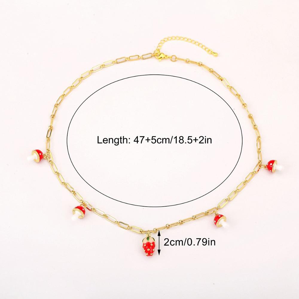 Mushroom Shape Strawberry Necklace Copper Zircon Sweet Necklace Simple Necklace  For Girl Style-1