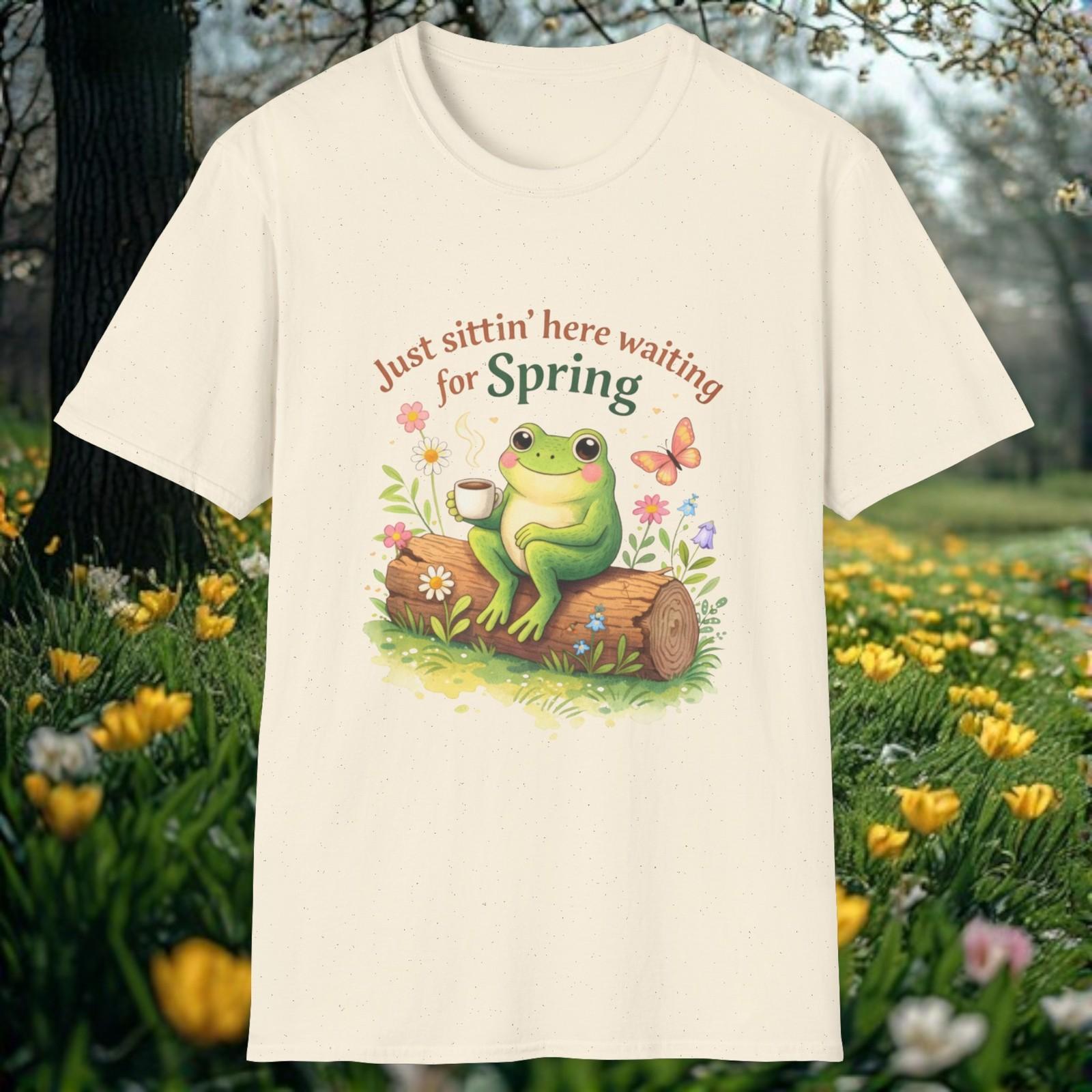Just Sittin Here Waiting for Spring T-Shirt | Frog, Floral, Cute M