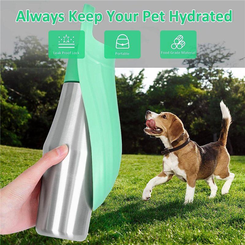 AEE2-Stainless Steel Dog Travel Water Bottle + Drinking Feeder, Leak Proof Green 27Oz