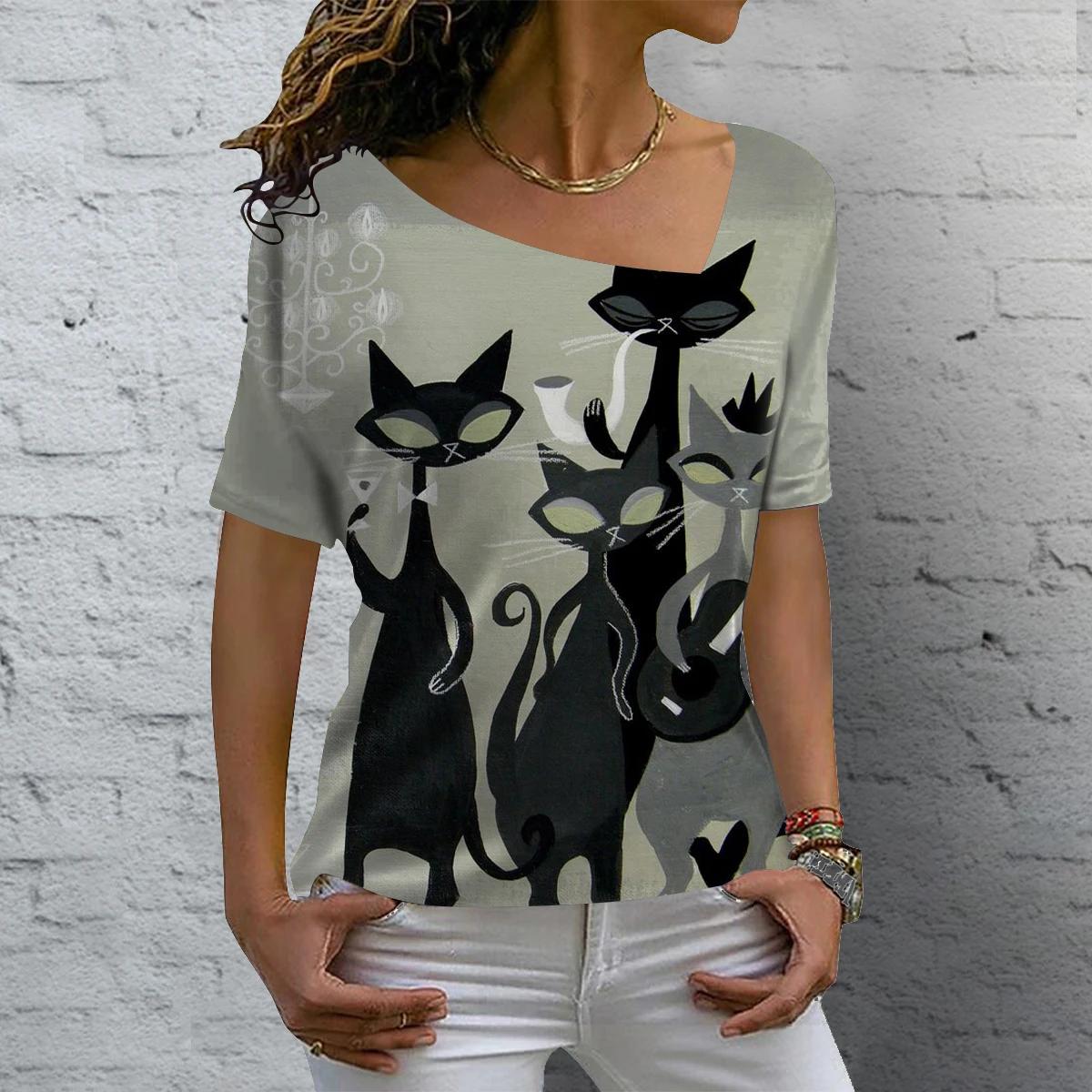 Модные женские футболки с 3D-принтом с анимированным котом — фото 4