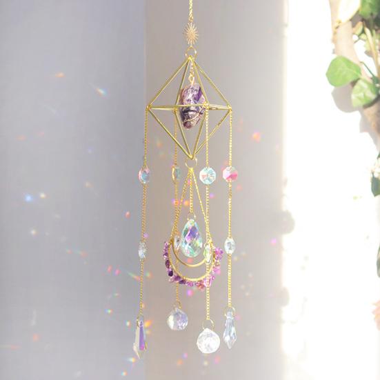 Faux Crystal Suncatcher for Window Natural Stone Rainbow Maker with Prism Pendant for Indoor Outdoor