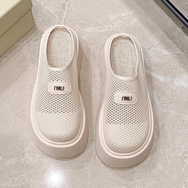 Single Shoes Women's 2025 New Summer Thick-soled Heightening Shoes Women's Small People Pedal Mesh Hollow Muffin Shoes