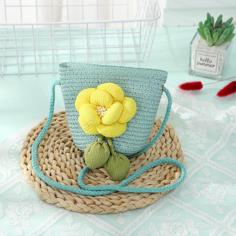 

2025 New Cute Girls Straw Crossbody Bag & Sun Hat Set - Summer Beach Fashion Small Double Layer Beaded Flower