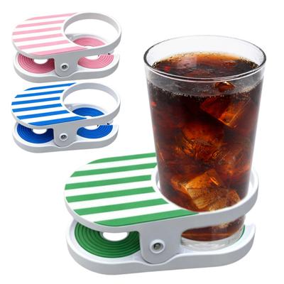 Clip-On Drink Holder for Chair, Portable Cup Holder for Beach Chair Patio Table, Striped Outdoor Clamp On Beverage Caddy for Pool Cruise