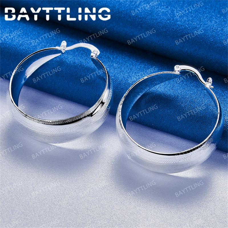 Luxurious 925 Sterling Silver 25MM Glossy Round Earrings for Women Charming Engagement Wedding Jewelry Accessories