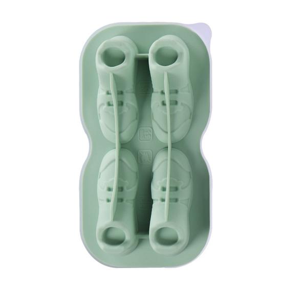Forma de Gelo de Silicone de Grau Alimentício com Tampa 4 Compartimentos Liberação Fácil Formato de Sapato Criador de Cubos de Gelo para Bar Doméstico