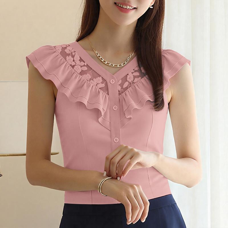 

ZANZEA Women Casual Mesh Patchwork V-Neck Summer Sleeveless Blouse 5XL розовый