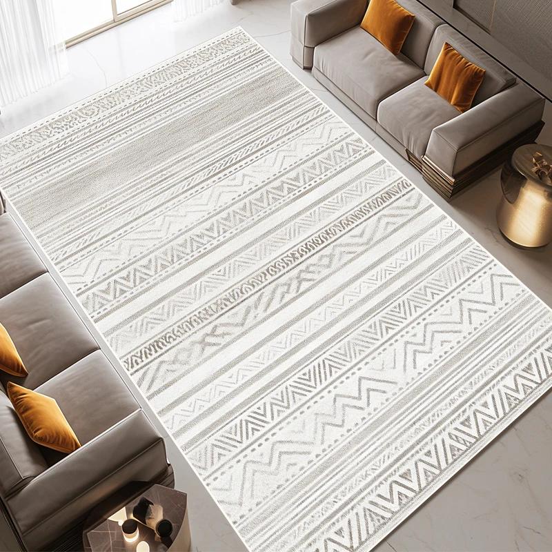 Cream Striped Soft Carpet Minimalist Luxury Large Area Living Room Carpets Easy Clean Bedroom Bedside Rugs Machine Washable Rug