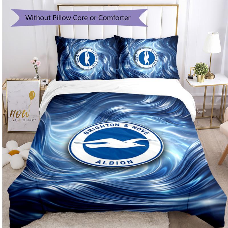 Brighton & Hove Albion Football Printed 3 Pieces Bedding Set, Comfortable Skin Friendly Bedroom Duvet Cover Set