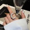 Fashion Big Geometric Pearl Paved Rings For Women New Jewelry Personality Statement Open Ring Adjustable Bijoux