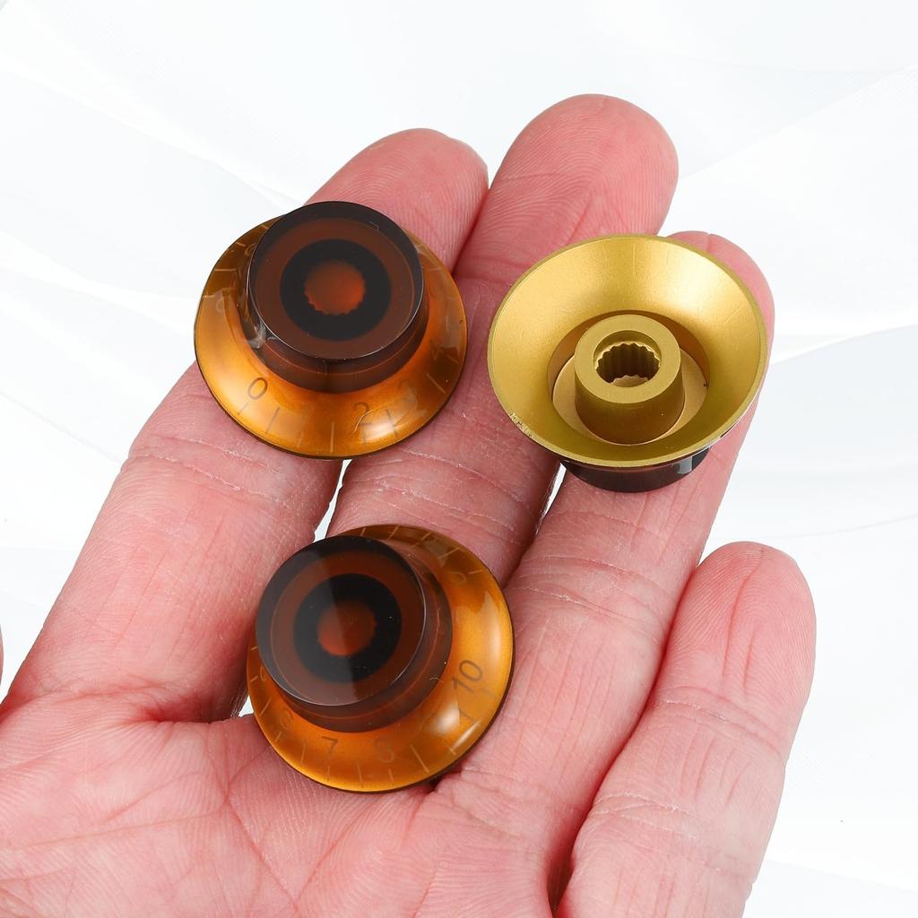 uxcell 4pcs Guitar Top Hat Bell Knobs Amber Volume Tone Control Knobs for Electric Guitars and Basses