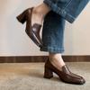 Tacchi alti con tacco grosso da donna autunno 2025 nuovi mocassini neri stile britannico temperamento punta quadrata scarpe singole