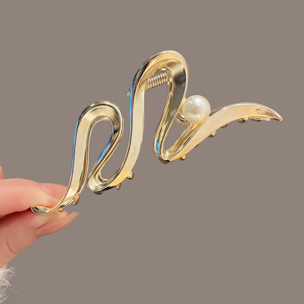 Fashion Large Geometric Wave Hair Claw Trendy Hair Clip Metal Pearl Hairpin Party Hair Accessories For Girls Women Headwear Gift