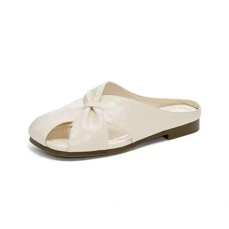 

Baotou half slippers fashionable summer flat bottom soft bottom outer wear lazy one foot cool slippers 40 бежевый