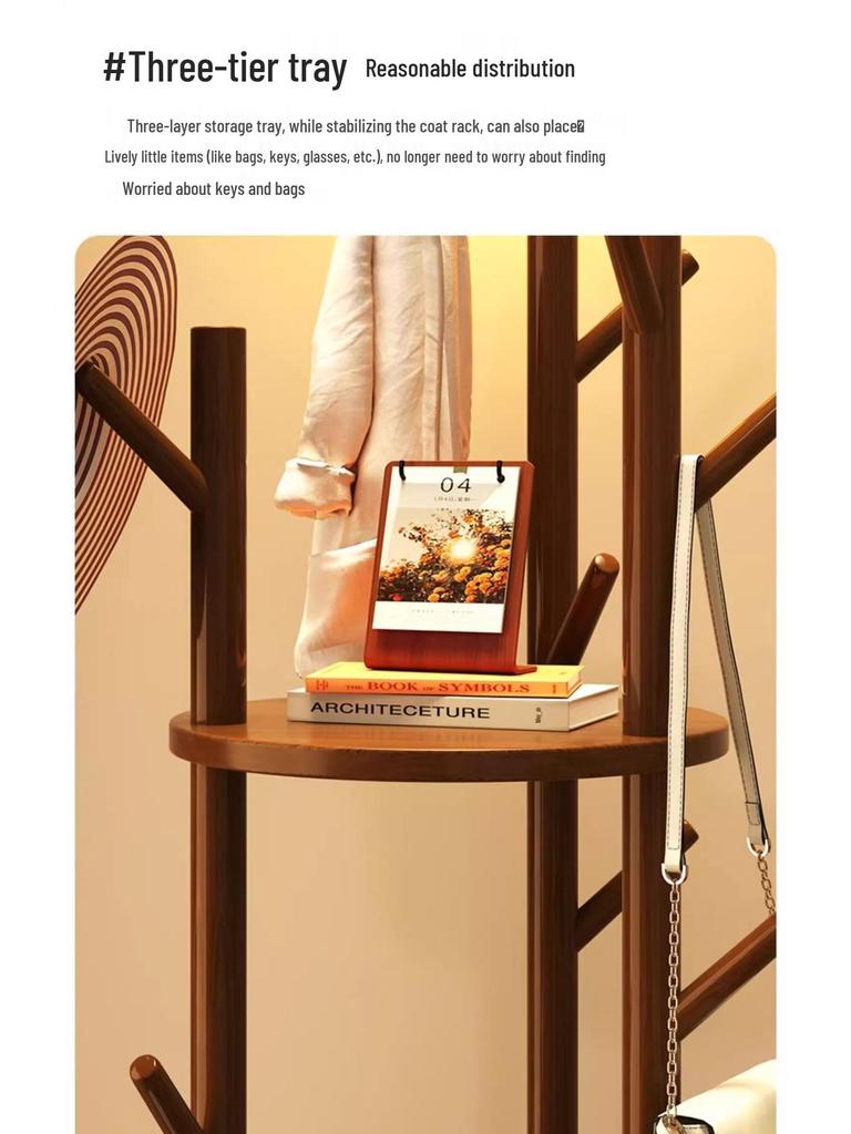 Solid Wood Rotating Floor Coat Rack - Vertical Clothes Hanger for Bedroom and Living Room