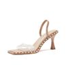 7303 [sheepskin] High-heeled Sandals Women's Thin Heels Summer 2025 New Transparent One-word Cold Slippers with Rhinestones