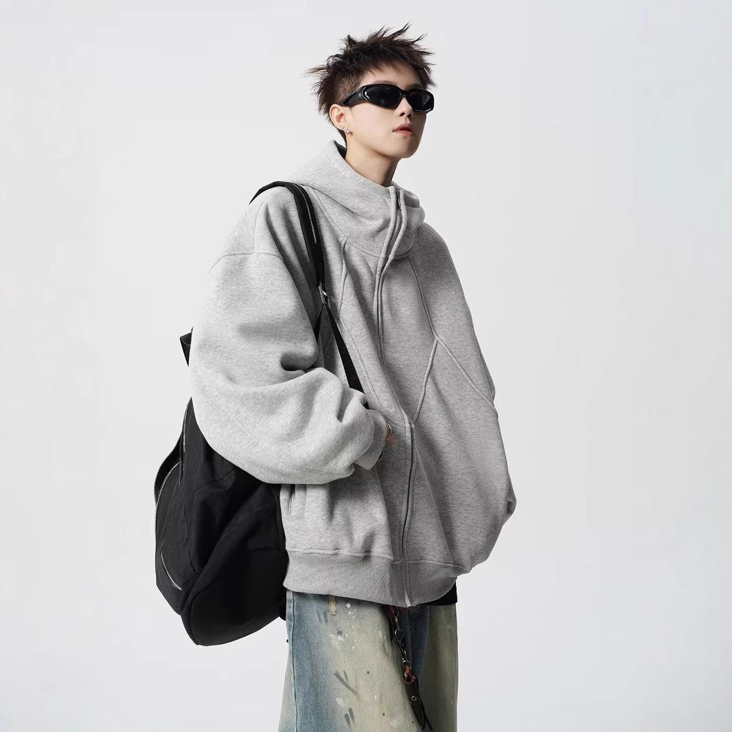 

Men s American Heavyweight Deconstructed Hooded Jacket - Trendy Winter Spliced Sweatshirt for Couples L сірий колір