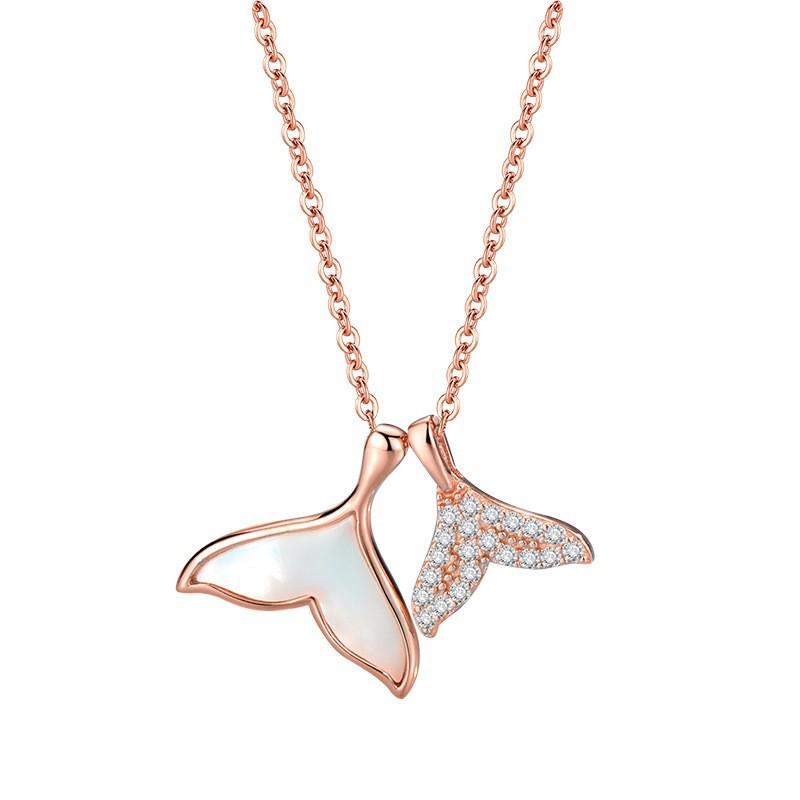925 Sterling Silver Mermaid Tail Shell Necklace with Diamond Pendant for Women - Fashionable Clavicle Chain Jewelry