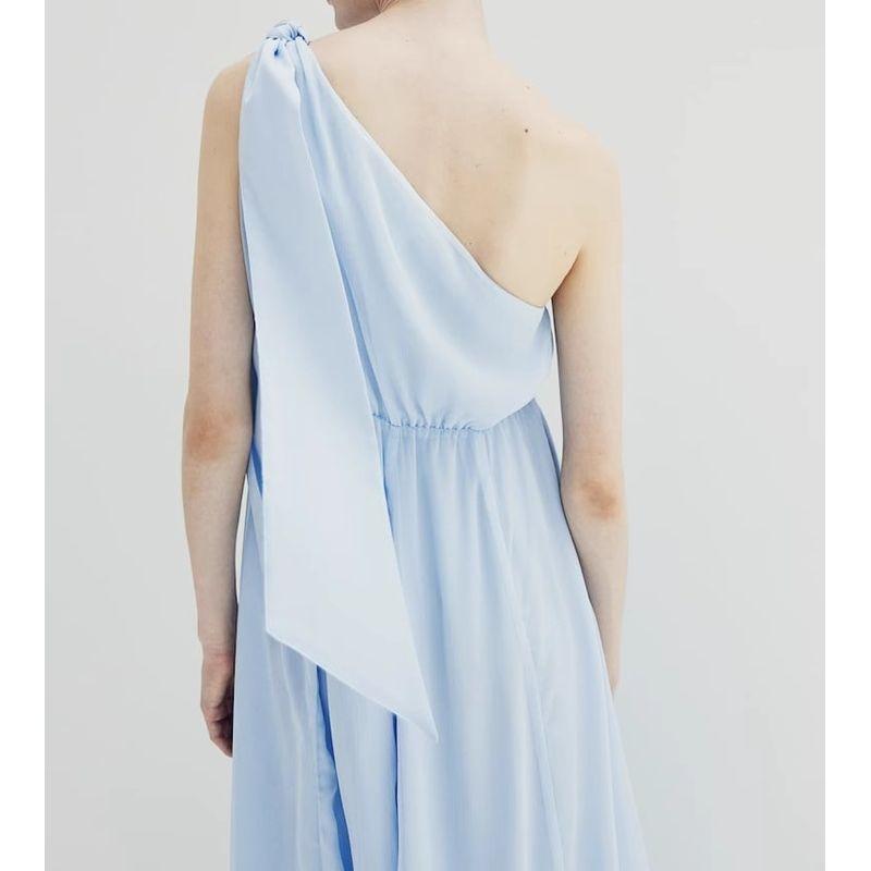 

Заказ внешней торговли H s Сексуальное платье на одно плечо с косым воротником, изысканным принтом, приталенное, красивым большим подолом, летнее, нишевое, для отпуска Blue M(EUR38)