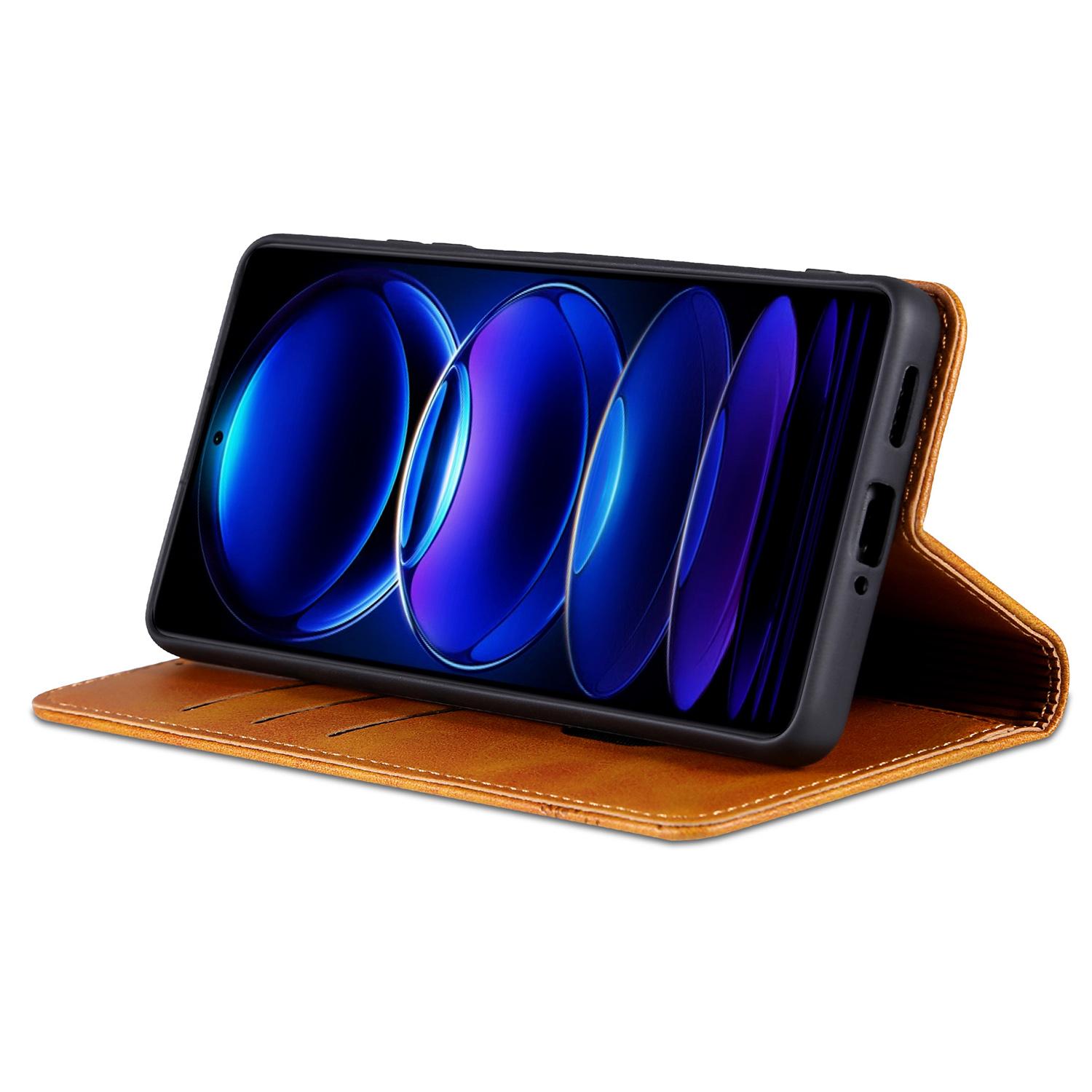 

AZNS For Xiaomi Redmi 13 5G/13 4G/Redmi Note 13R 5G Leather Phone Case Magnetic Auto Closing Brown