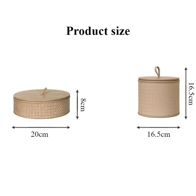 Modern Luxury Storage Boxes Dressing Table Jewelry Storage Box Desktop Simple Round Organize Case Weave Decoration Organize Bins