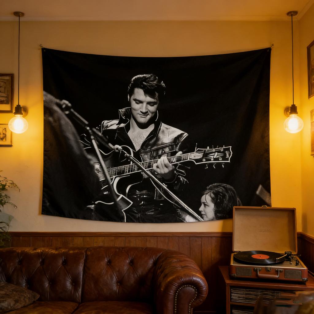 Elvis Presley Rock 'N' Roll King Tapestry - Bohemian Hippie Style Wall Hanging, Music Icon Home Decor Flat Print