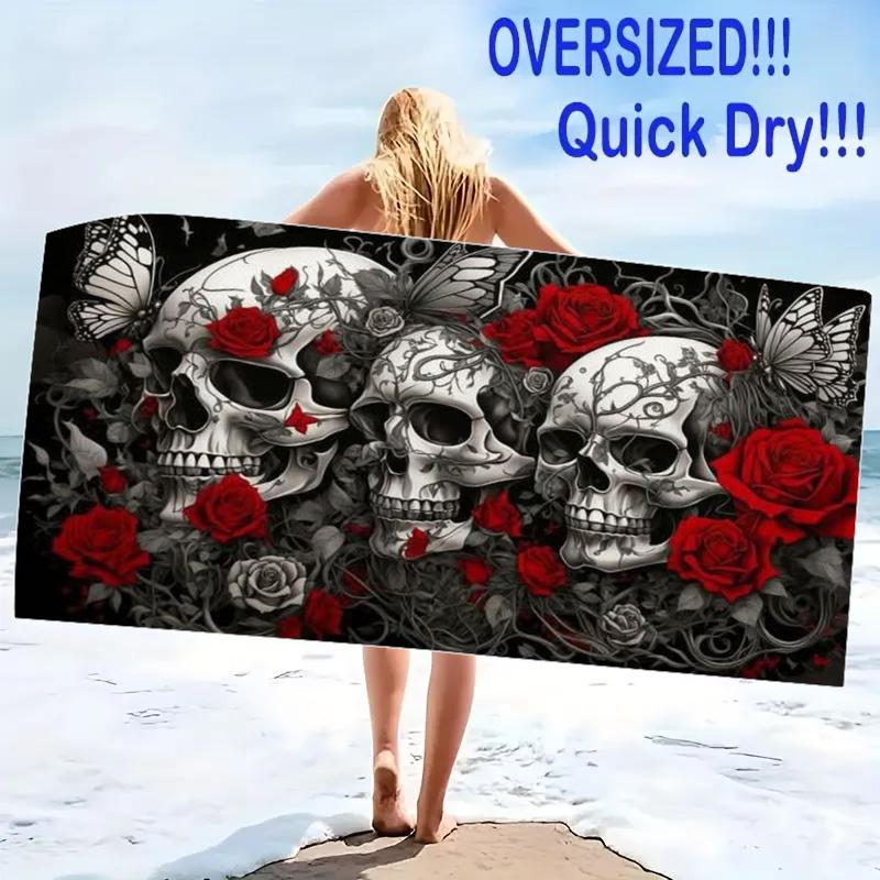 Skull Print Beach Towel, Large Soft Quick Dry Towel for Beach Camping Swimming