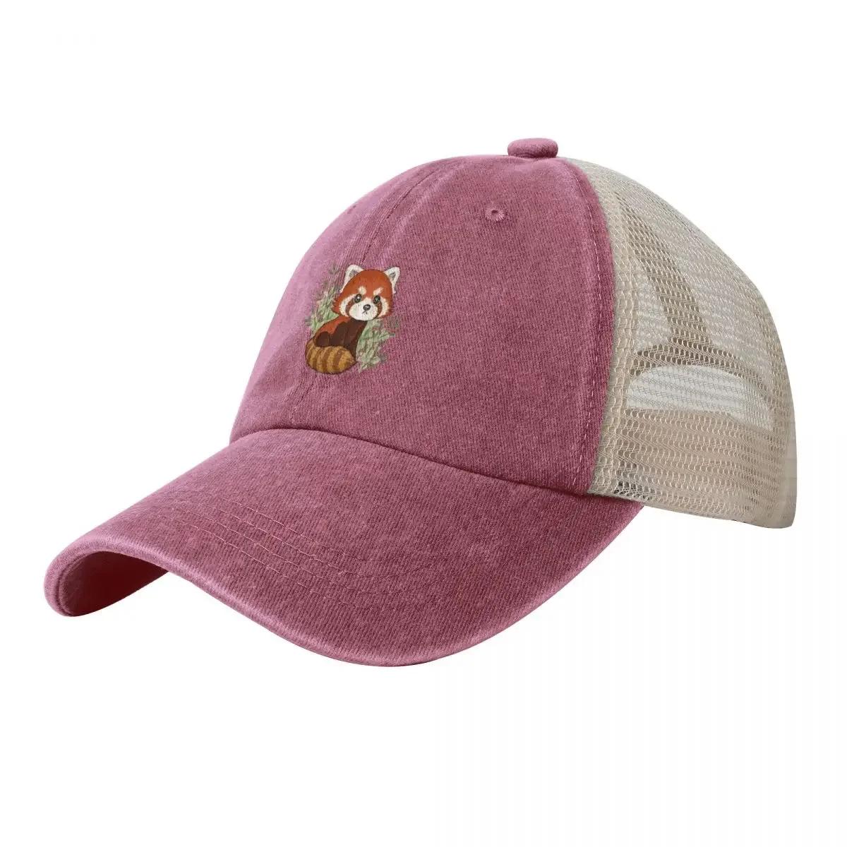 Red panda in nature Cowboy Mesh Baseball Cap derby hat Anime Hat Unisexs Hats Womens