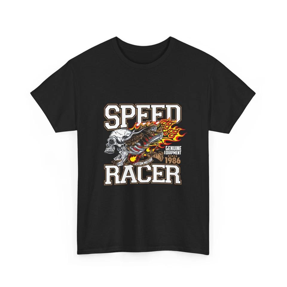 Speed Racer Skull T-Shirt | Racing motorcycle Graphic Tee Gift Shirt, Quality 2XL