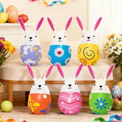 Funny Safe Easter Inflatable Rabbit PVC Cute Easter Rabbit Eggs Balloon Creative Waterproof Easter Rabbit Ornament Easter Party