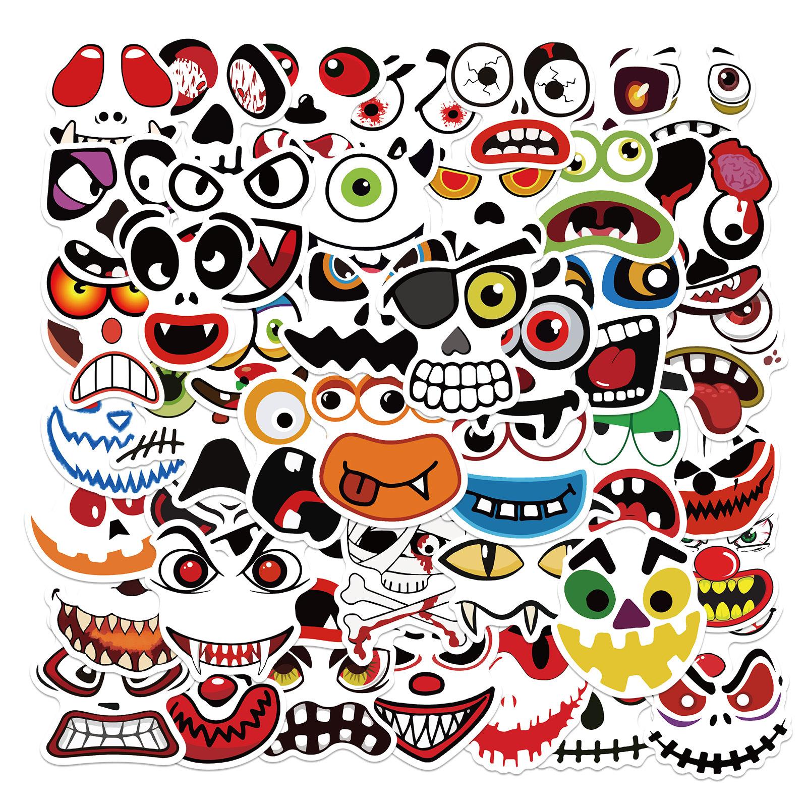 

50PCS Happy Halloween Horror Big Mouth Fun Pattern Sticker Harajuku Aesthetic Laptop Luggage Y2k Fashion Cartoon Living Sticker