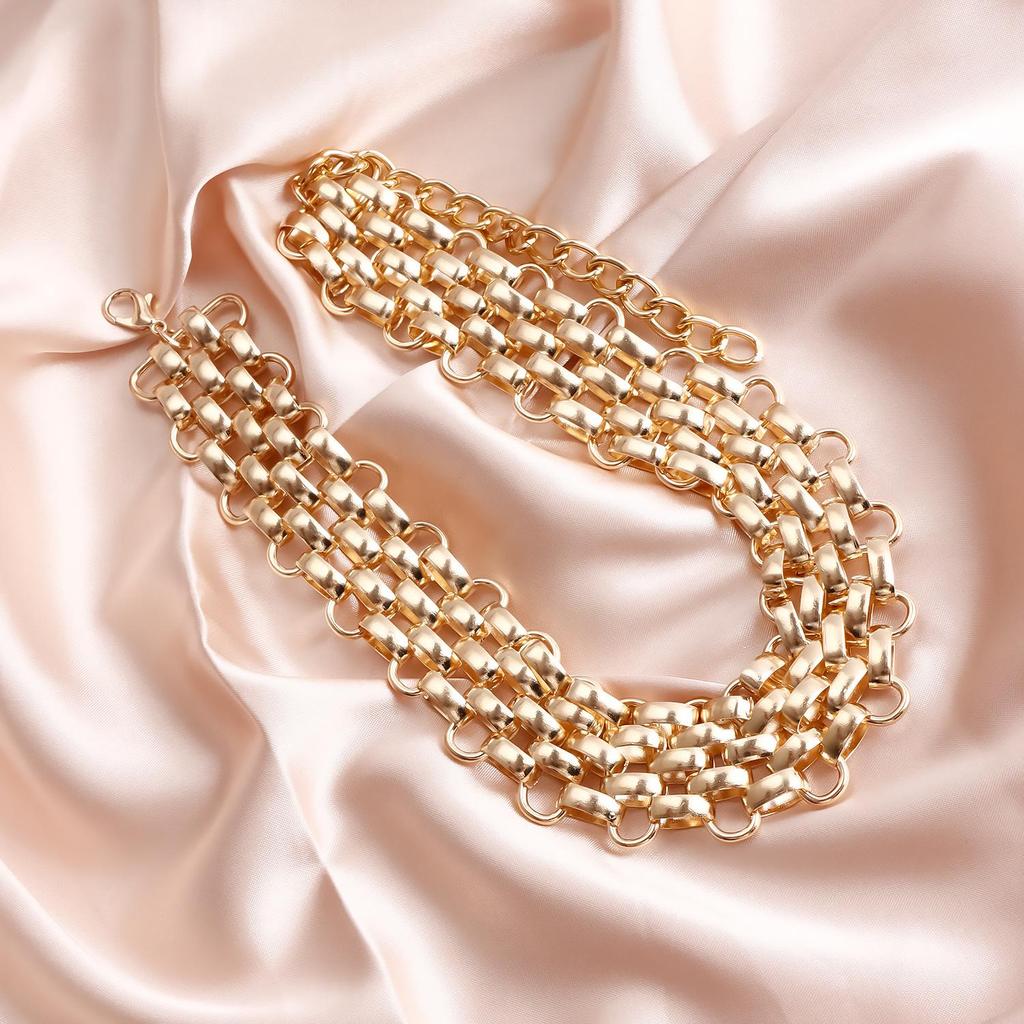 Chunky Punk Chain Necklace and Metal Bracelet Set
