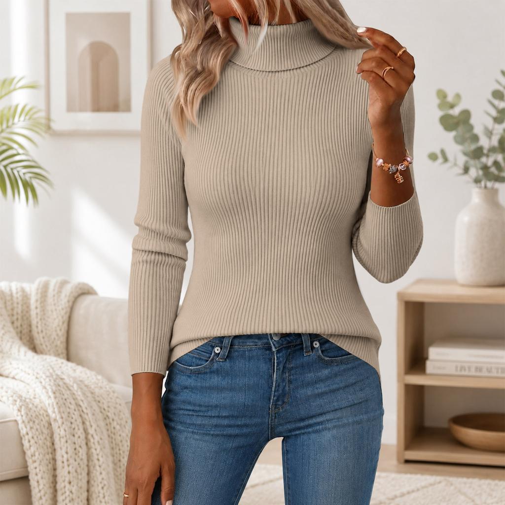 Women's Turtleneck Pullover Sweater Slim Fit Knitted Base Layer Top