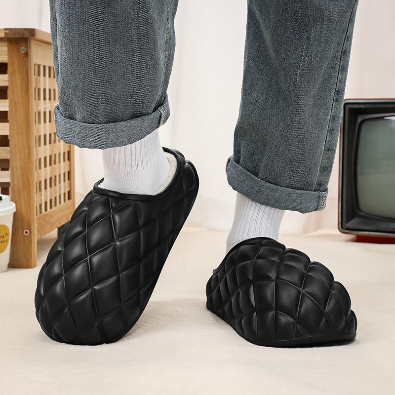 Fashion Men's Winter Shoes Round Toe Slip-on Casual Cotton Slippers Waterproof Comfortable All-match Plus Velvet Model Outdoor Keep Warm