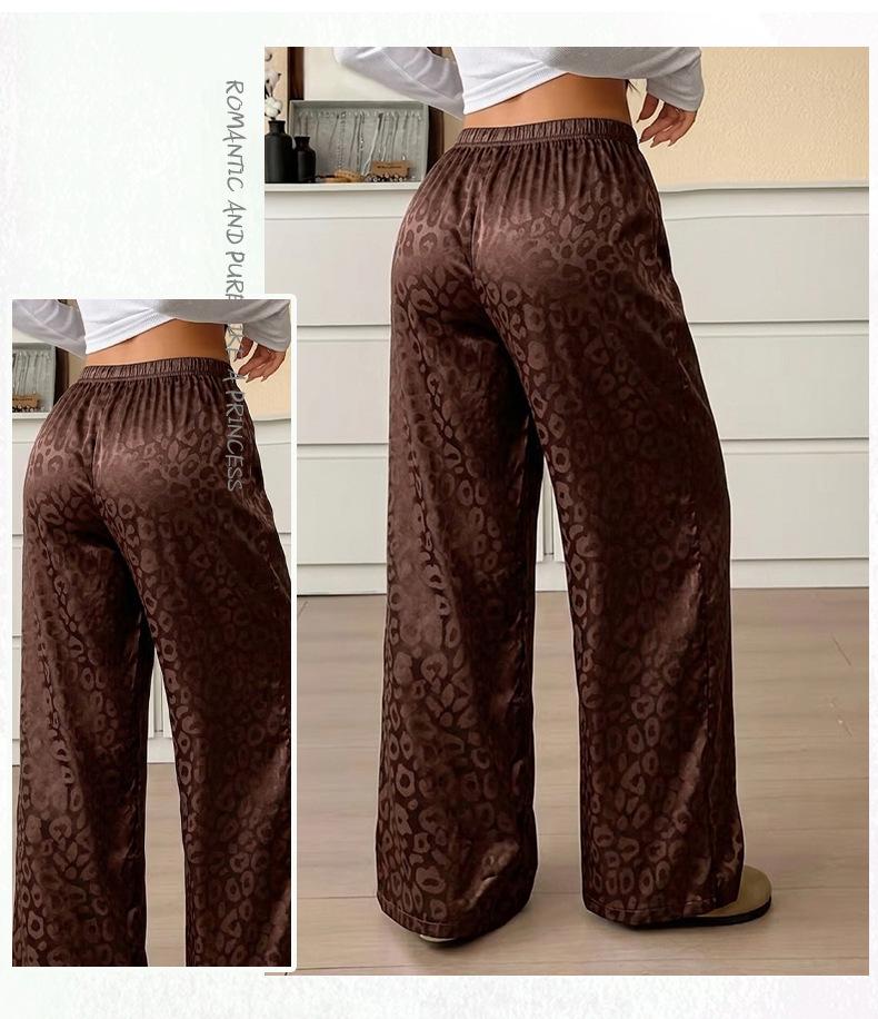 Women's Spring/Summer Leopard Print High-Waist Wide-Leg Pajama Pants - Stylish, Lightweight, and Versatile for Home or Out