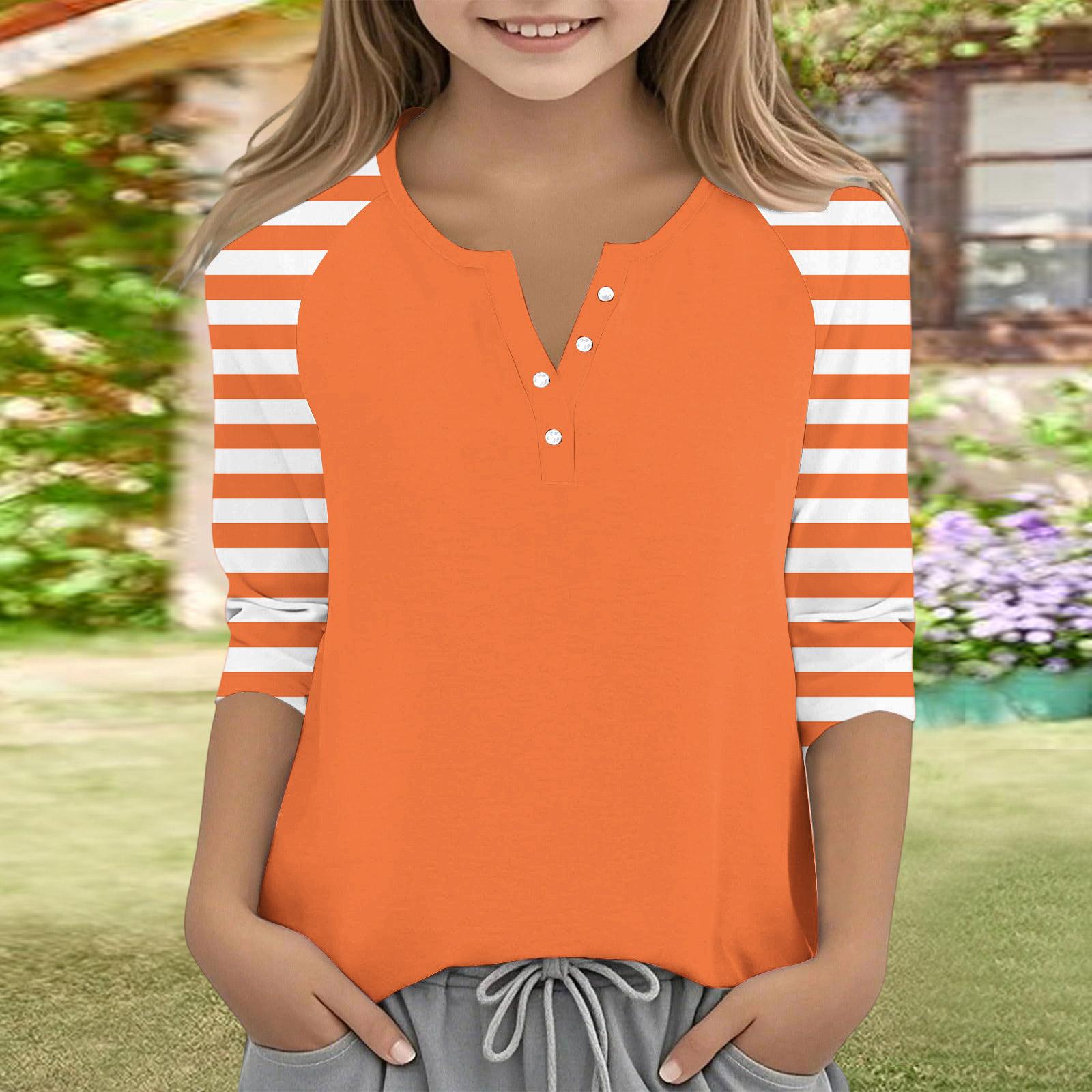 Girls Raglan Sleeve Henley Shirt with Striped Print Long Sleeve Casual Pullover Top for Kids Youth Teenagers 140