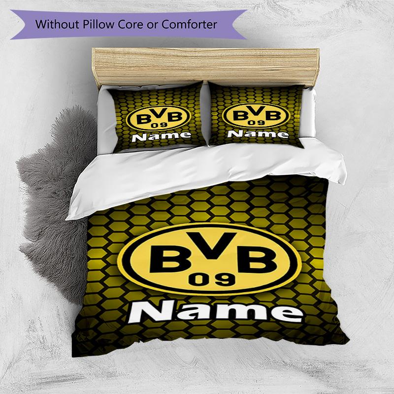 3pcs Duvet Cover Set (1*Duvet Cover + 2*Pillowcase, Without Core), Custom Name Borussia Dortmund Pattern Bedding Set, Home Bedroom Decor Gift