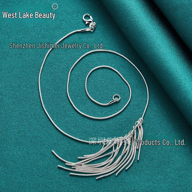 Silberne Schlangenkette Quastenanhänger Halskette für Damen - Exquisiter Modeschmuck von West Lake Beauty