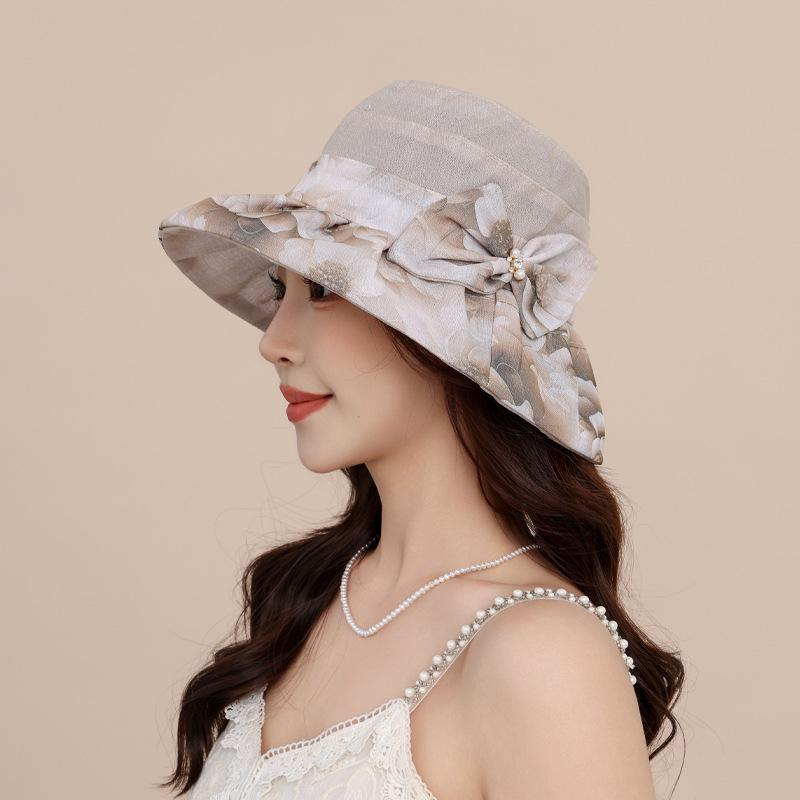 Summer New Sunscreen Hat Medium Hat Fashion Organza Bow Sun Hat Women's Big Brim Sunshade Bucket Hat