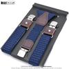 European-Style Plaid Suspenders with Leather Accents and Three-Clip Design