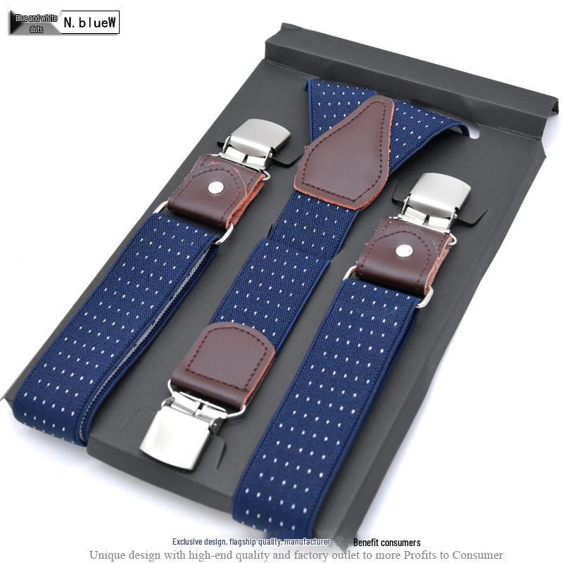 European-Style Plaid Suspenders with Leather Accents and Three-Clip Design