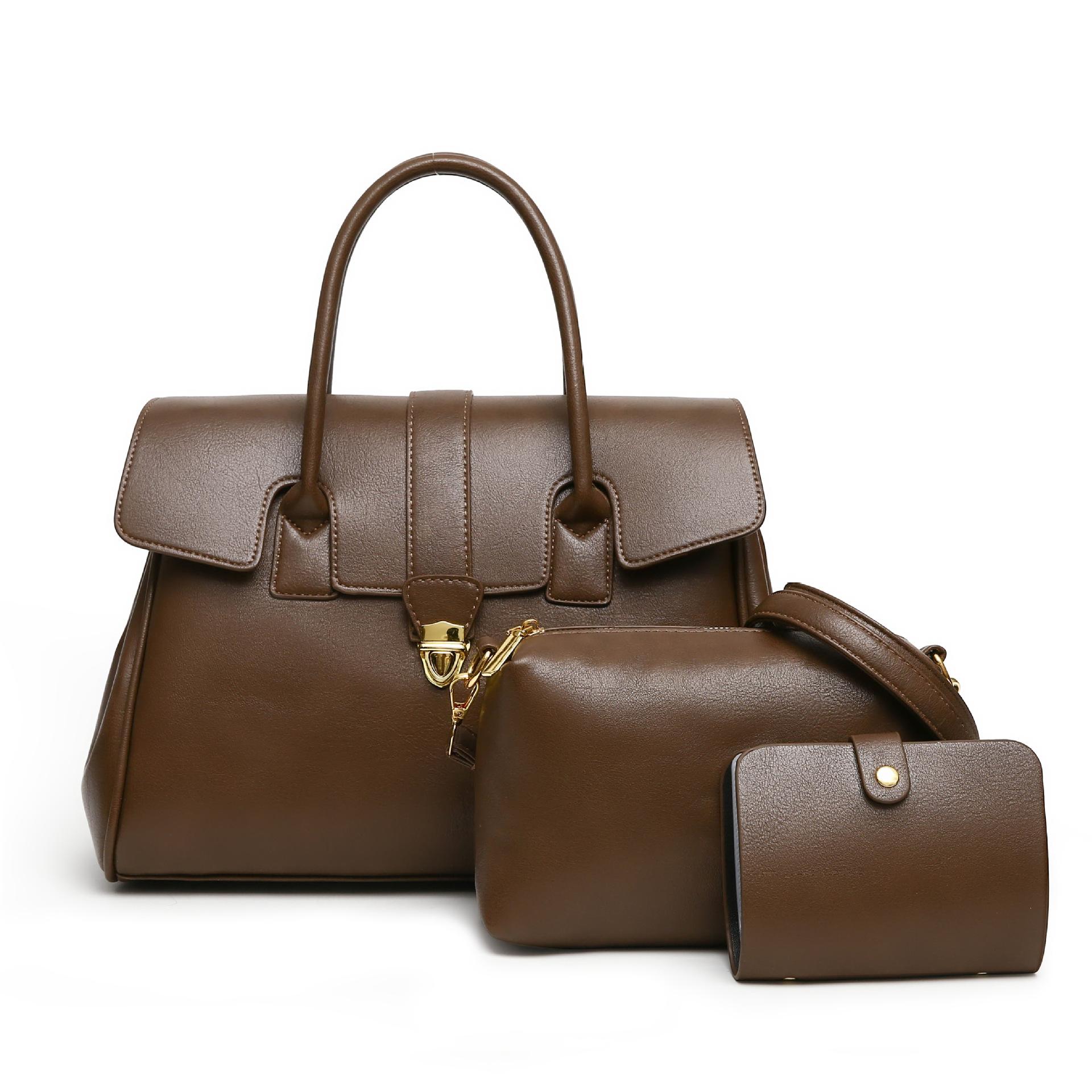 

Women S Bag Fashion Trend Simple Women S Shoulder Portable Tote Bag Three-Piece Set темно-коричневого кольору