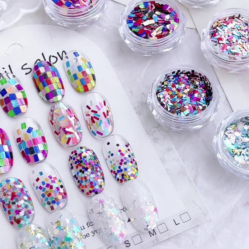 1Jar Colorful Iridescent Laser Nail Glitter Decoration Mixed Colors Sequin Flakes Manicure Accessories Diy Nail Art Design