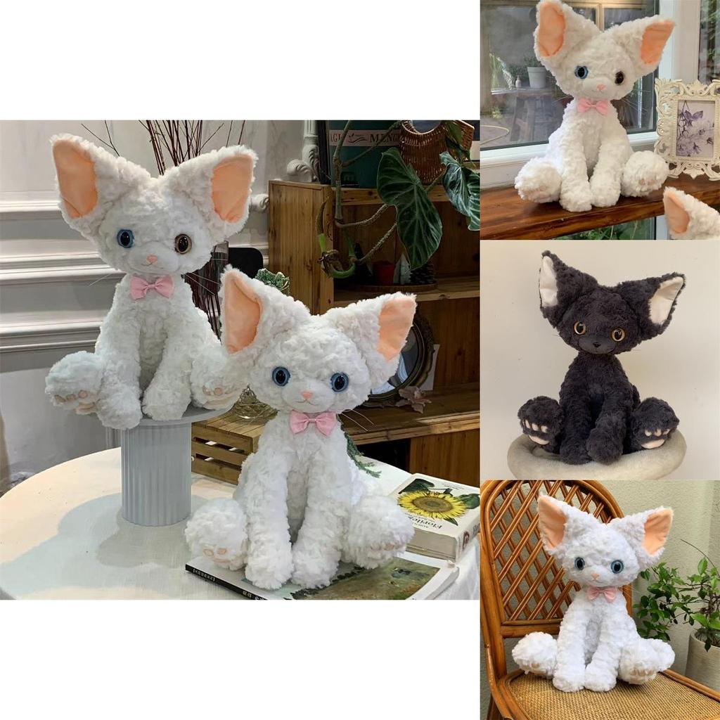 Adorable 40cm Devon Rex Cat Plush Toy Soft White Cat Stuffed Animal Gift For Kids