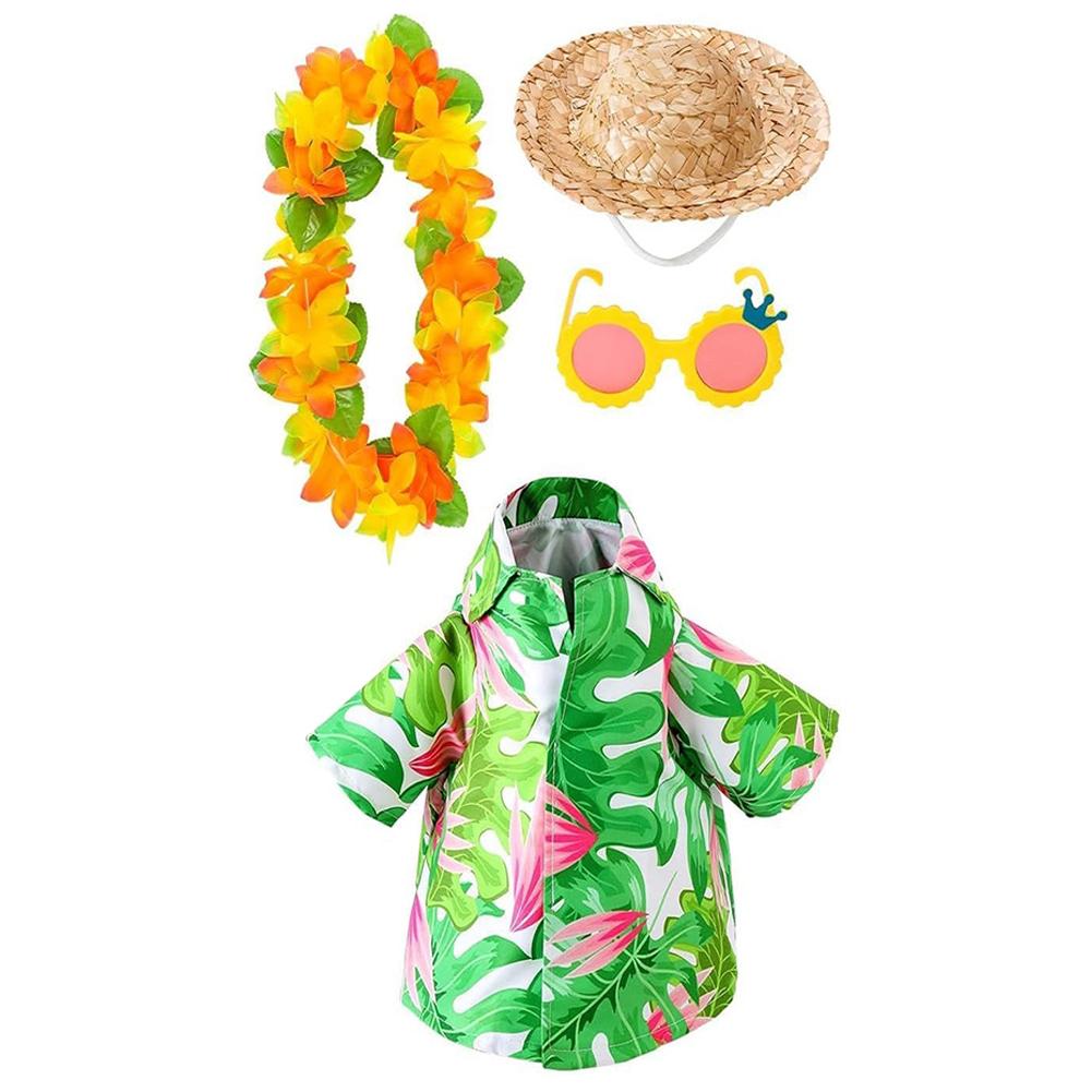 4 Pcs Hawaiian Porch Goose Outfits with Wreath Glasses Straw Hat Yard Goose Clothes Goose Costume for Luau Lawn Outdoor Decor